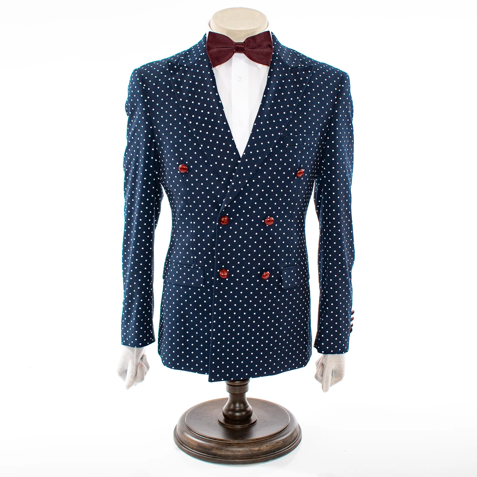 Navy Polka Dot Double-Breasted Slim-Fit Jacket