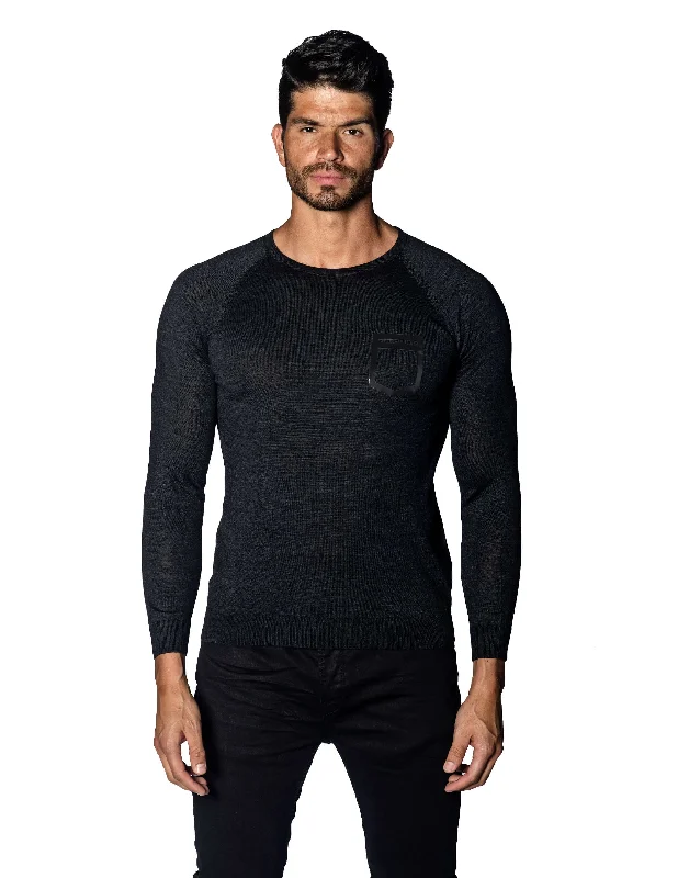 Charcoal Men's Sweater Faux Pocket Crew Neck 1896-CH