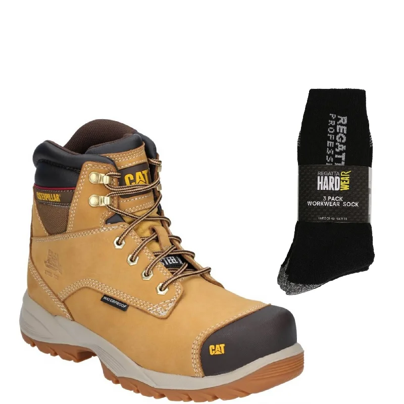 Caterpillar Special Offer Pack - CAT Mens Spiro Waterproof Safety Boots + 3 Pairs Work Socks