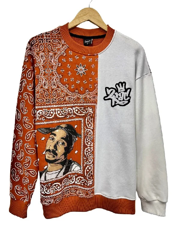 Men's Orange 2pac Graphic Long Sleeves Sweatshirt Regular Fit