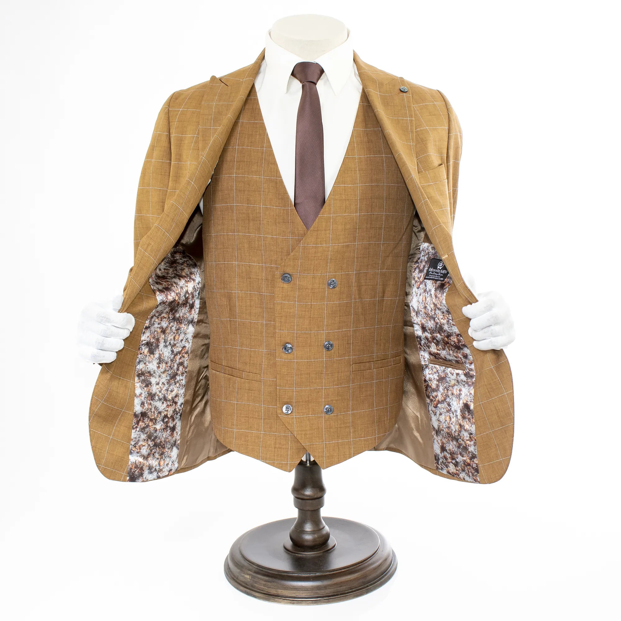 Light Brown Checked 3-Piece Tailored-Fit Suit