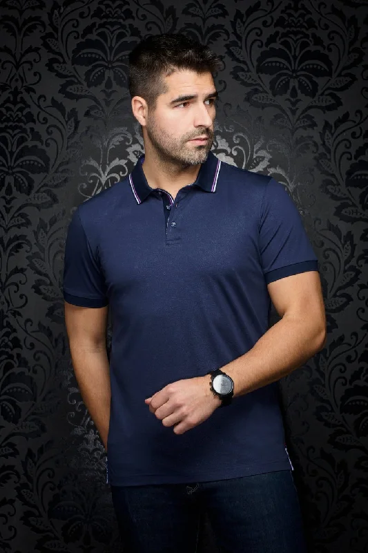 Au Noir Stretch Short-Sleeve Polos | Dellario Navy