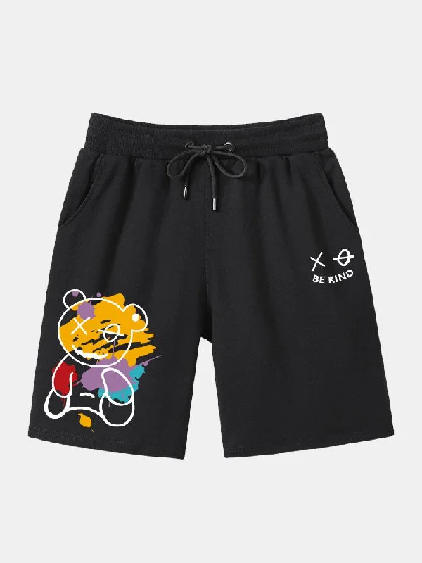 Graffiti Bear Print Man Mid Length Shorts