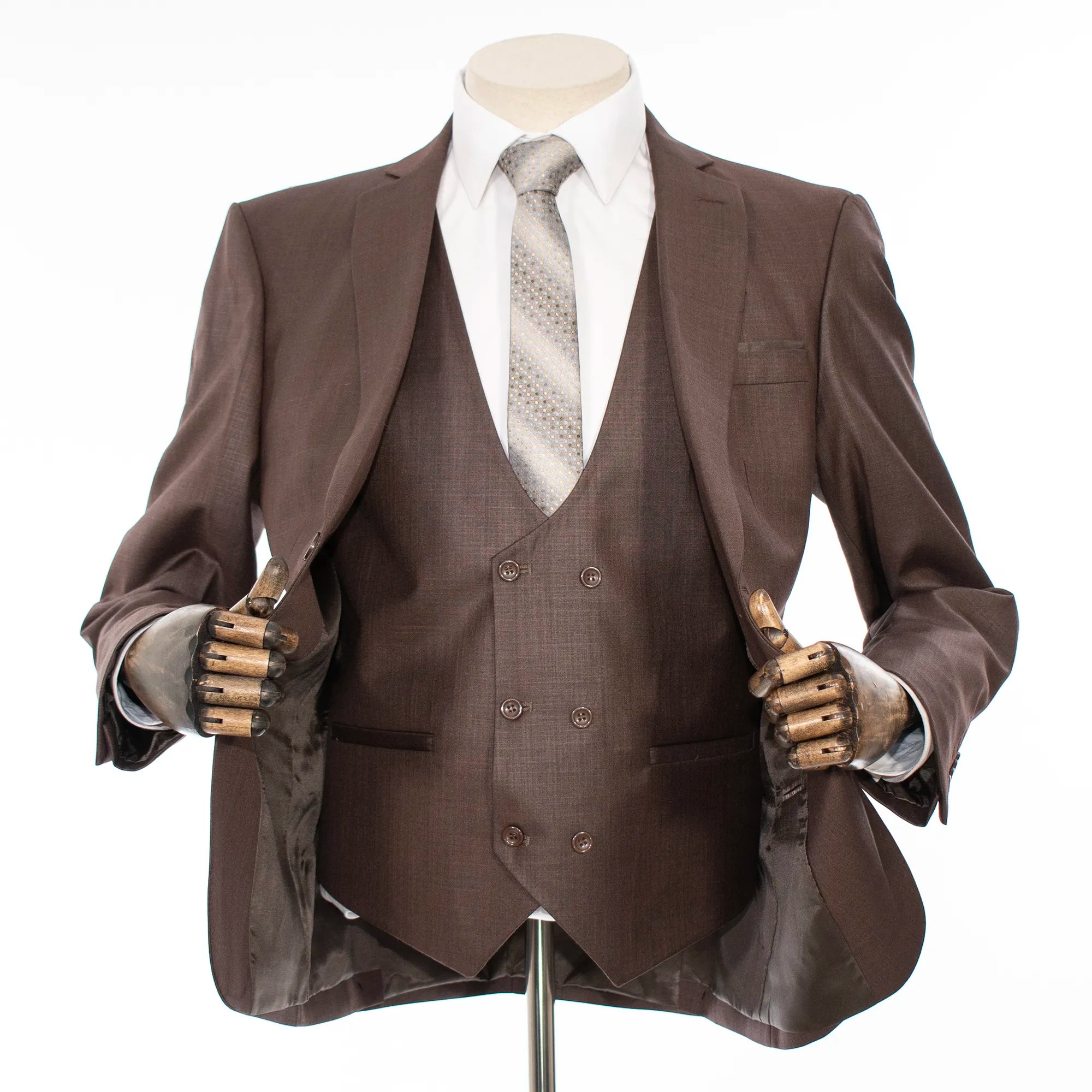 Brown Twill 3-Piece Tailored-Fit Suit