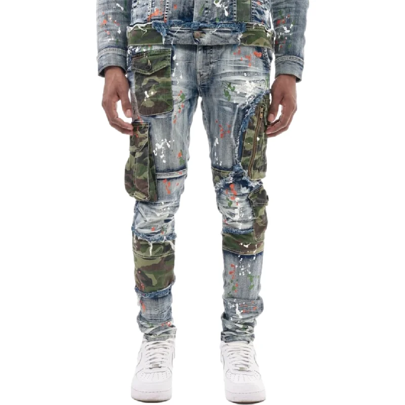 COPPER RIVET CAMO POCKET JEANS BLUE