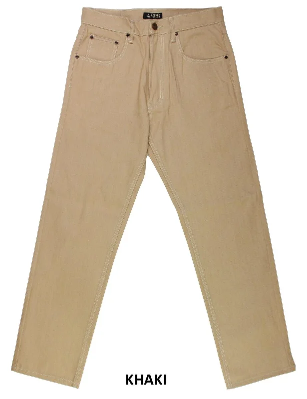 Khaki Men's Loose-Fit Raw Denim Jeans by Access Apparel Style No: AP14033