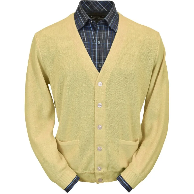 Baby Alpaca 'Links Stitch' V-Neck Cardigan Sweater in Yellow by Peru Unlimited