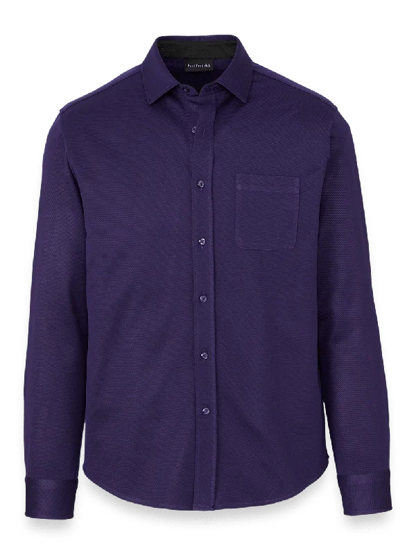 Cotton Blend Button Front Polo - Purple