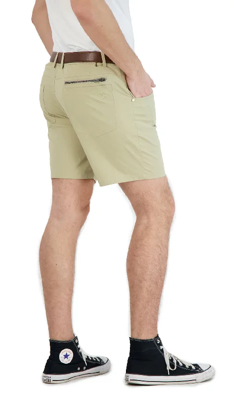 Everyday Stretch Shorts with a Comfortable Built-In Liner- Denim Style- Khaki