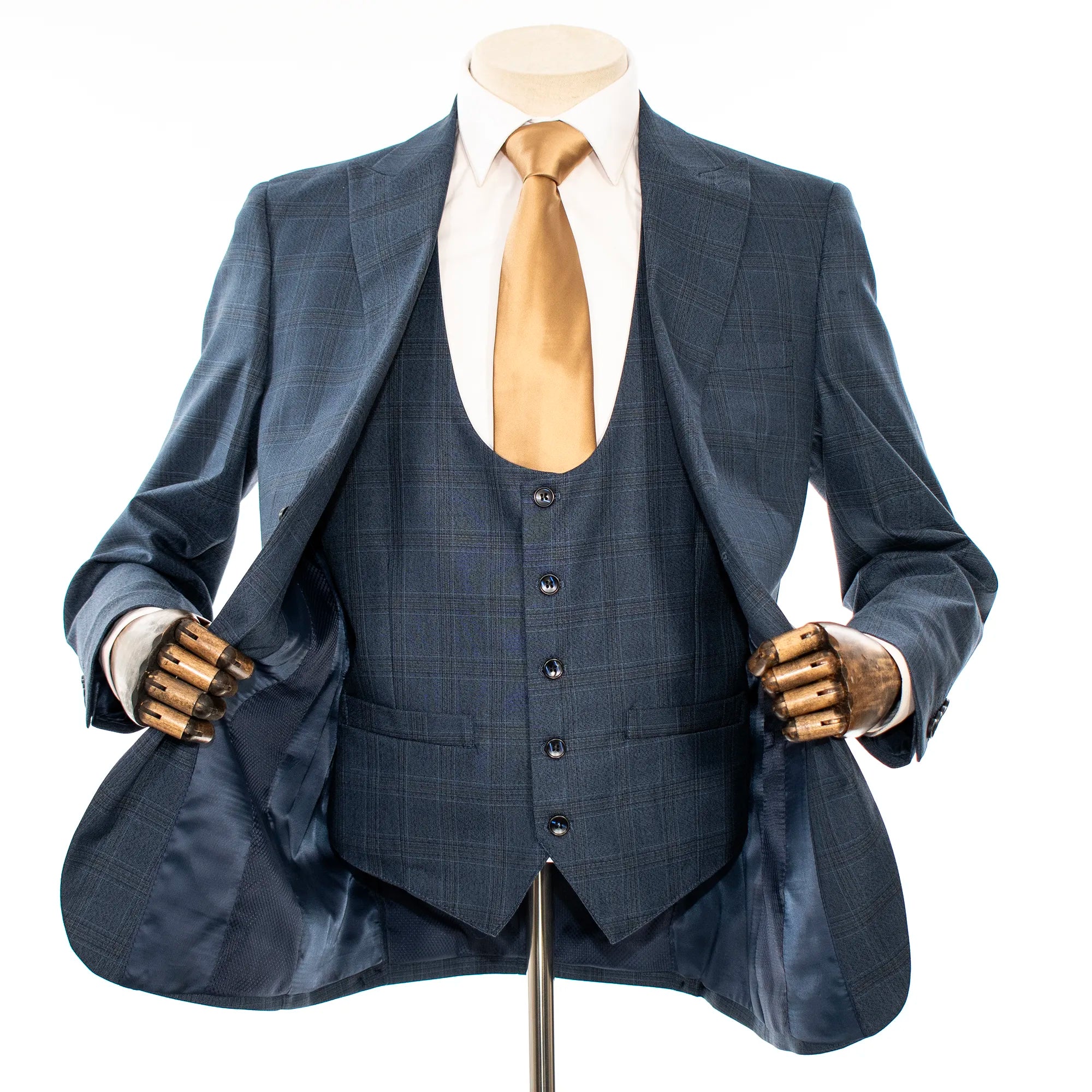 Cobalt Blue Plaid 3-Piece Slim-Fit Suit