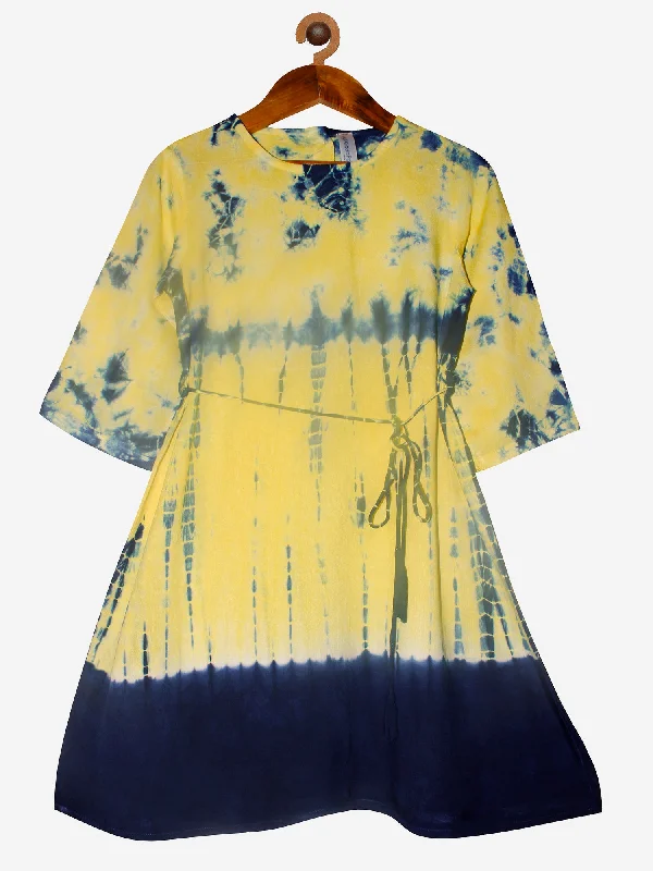 Girls Tie & Dye A line Dress with belt