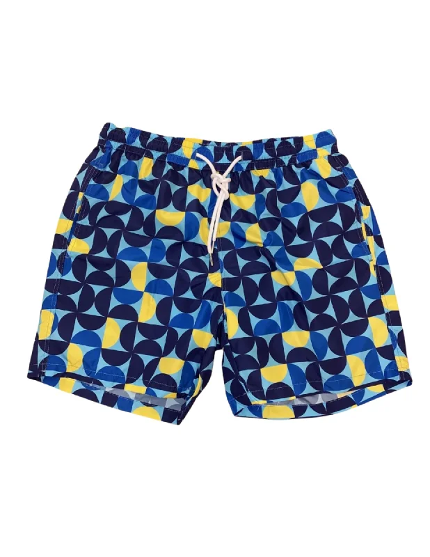 Semi-Circle Swim Trunk | Blue and Yellow