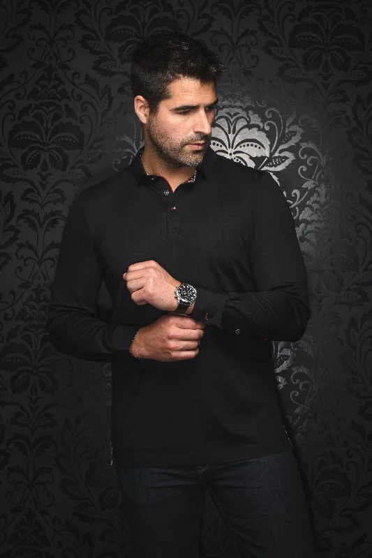 Au Noir Stretch Long-Sleeve Polos | Chelsea Black