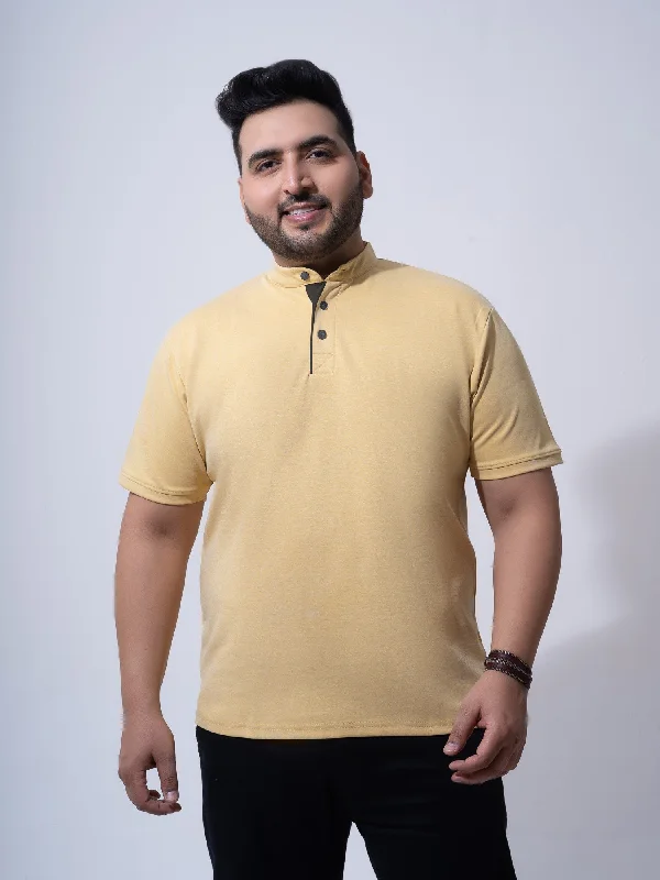 Mustard Melange Mandarin Collar Polo T-shirt