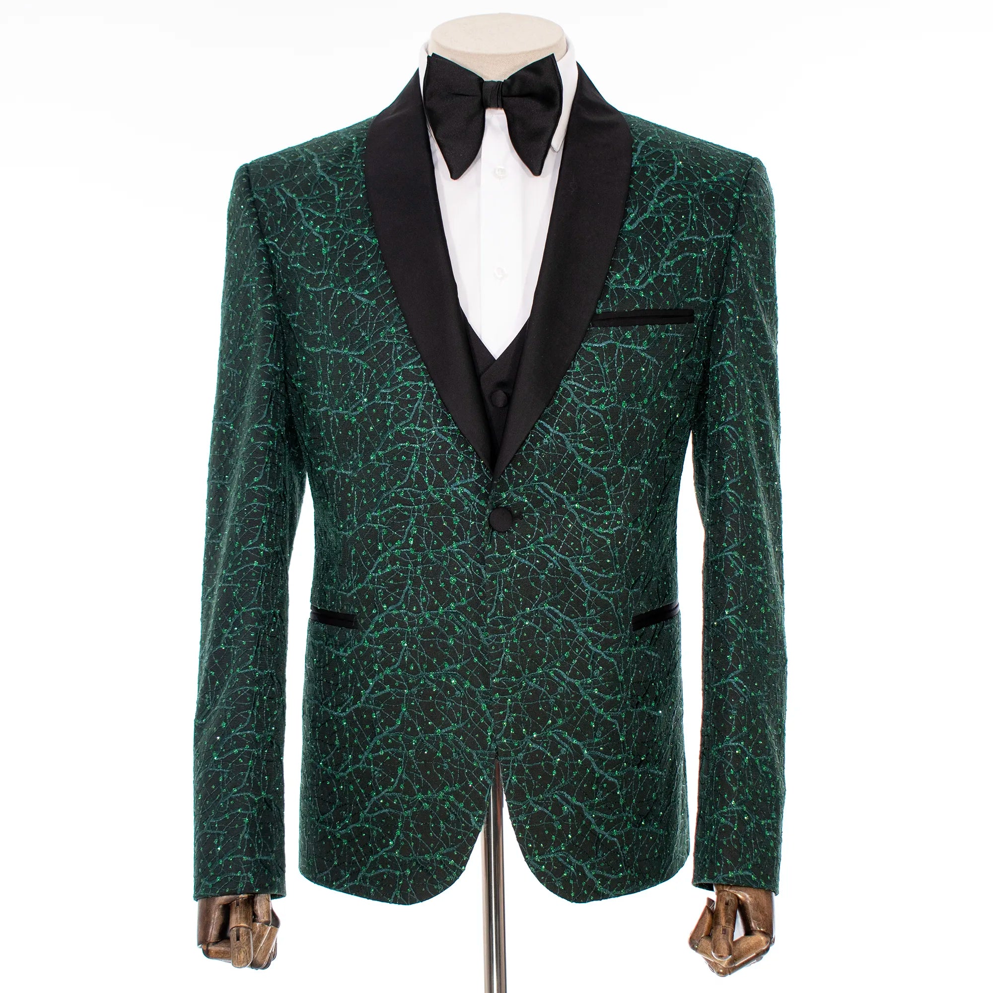 Green Shine Meandering Vines 3-Piece Tailored-Fit Tuxedo