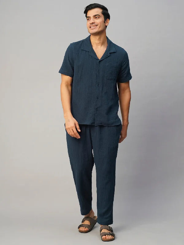 Men's Navy Cotton Loose Fit Pant