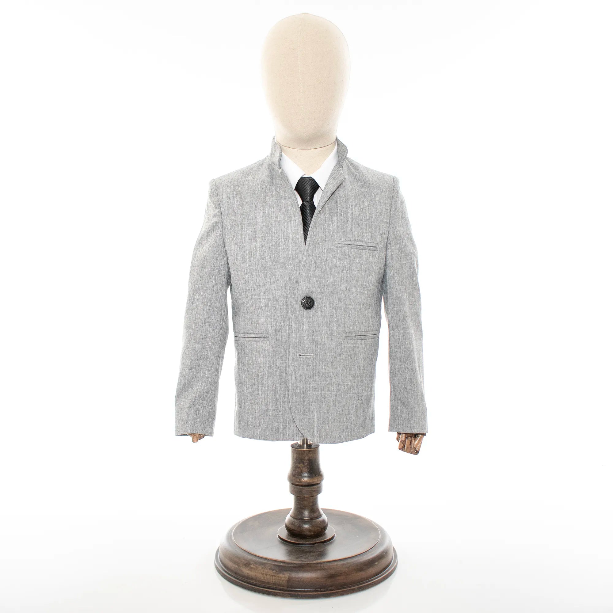 Gray Mandarin Collar 2-Piece Kid's Suit