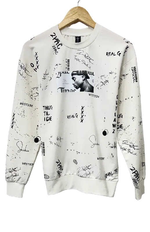 Men's White Makaveli Graphic Long Sleeves Sweatshirt Regular Fit