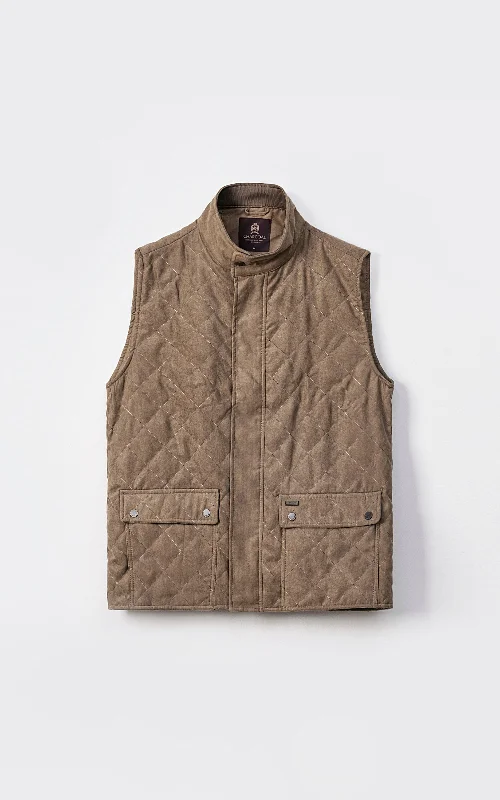 QUILTED SUEDE GILET JACKET SLEEVELESS LIGHT BROWN