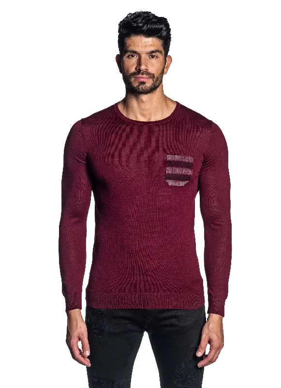 Red Crew Neck Sweater for Men H-02682-06