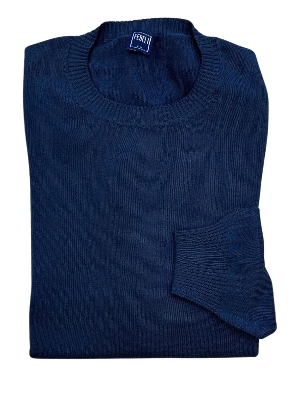 Giza Cotton Crewneck Sweater | Blue