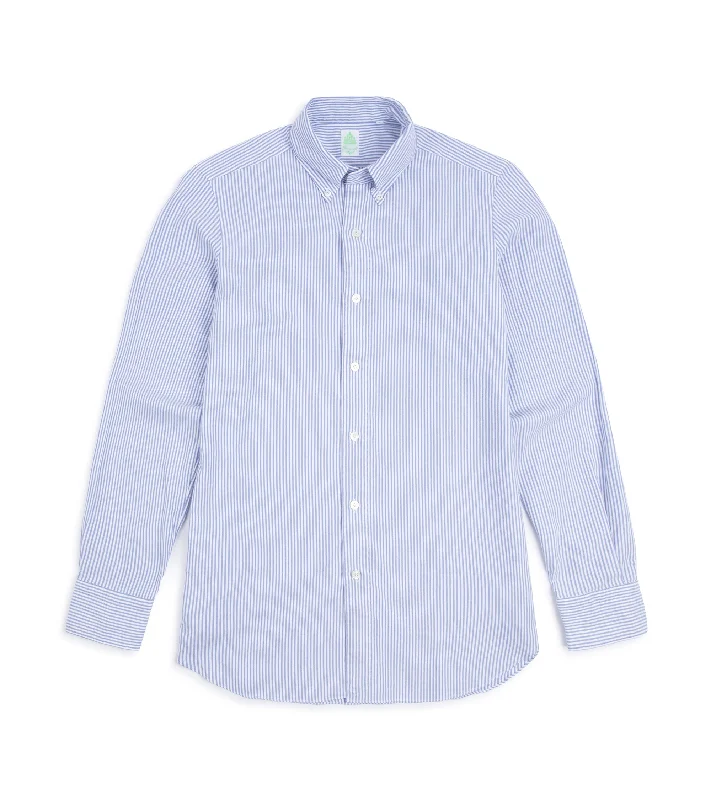 Finamore Brushed Cotton Gaeta Leonardo Button Down Sport Shirt: Blue Stripe