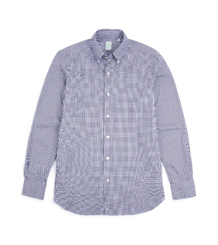 Finamore Brushed Cotton Gaeta Leonardo Button Down Sport Shirt: Navy Gingham