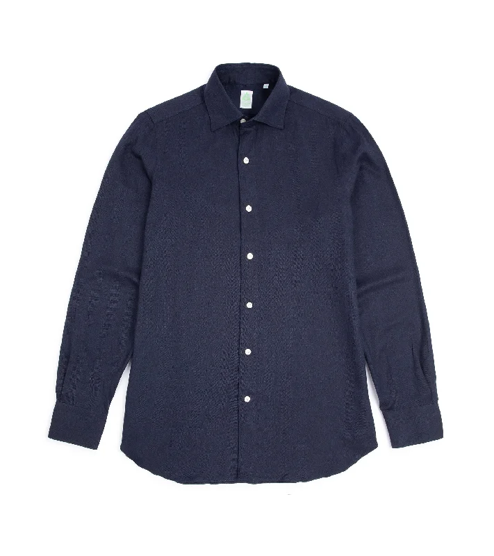 Finamore Cotton Tencel Brushed Flannel Gaeta Luigi Shirt: Navy