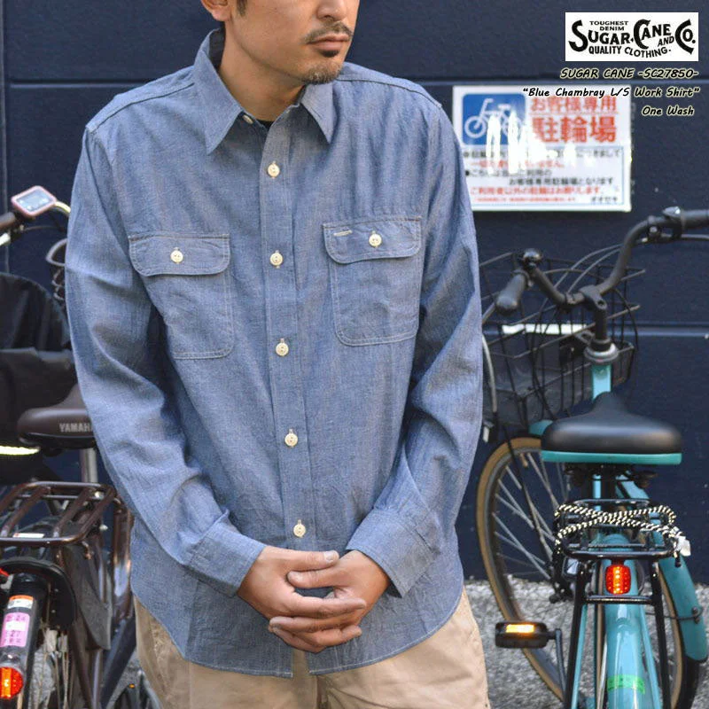 SUGAR CANE "SC27850" BLUE CHAMBRAY L/S WORK SHIRT