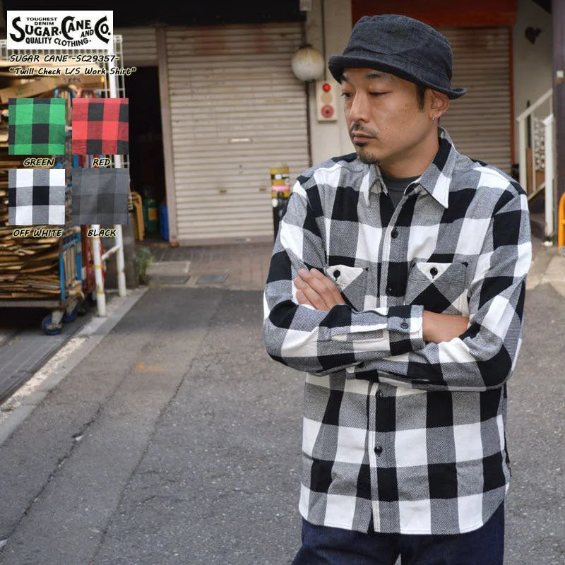 SUGAR CANE "SC29357" TWILL CHECK L/S WORK SHIRT