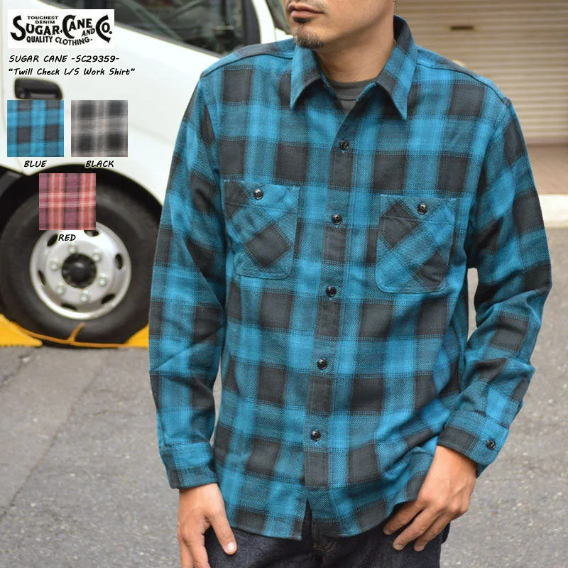 SUGAR CANE "SC29359" TWILL CHECK L/S WORK SHIRT