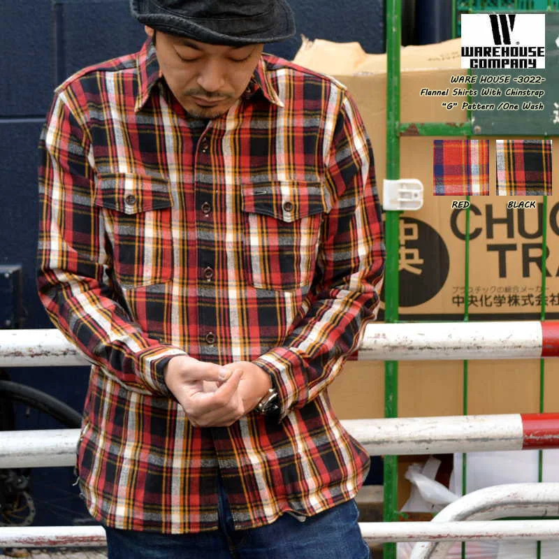 WARE HOUSE "Lot 3022 G" Flannel Shirts With Chinstrap