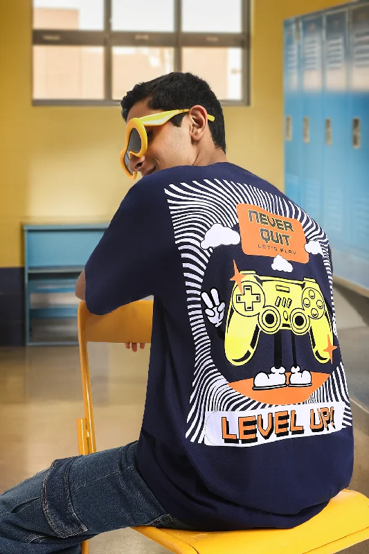 Level Up Navy Oversized Graphic Back Printed Boys T-shirt