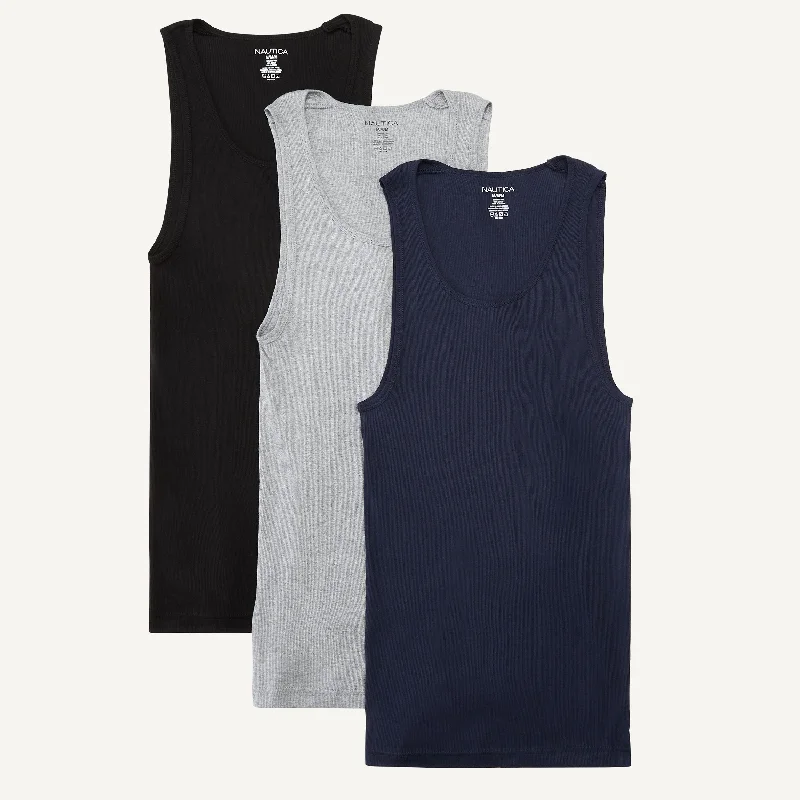 Nautica Mens Ribbed Tanks, 3-Pack