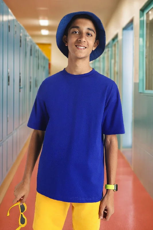 Royal Blue Solid Oversized Boys T-shirt