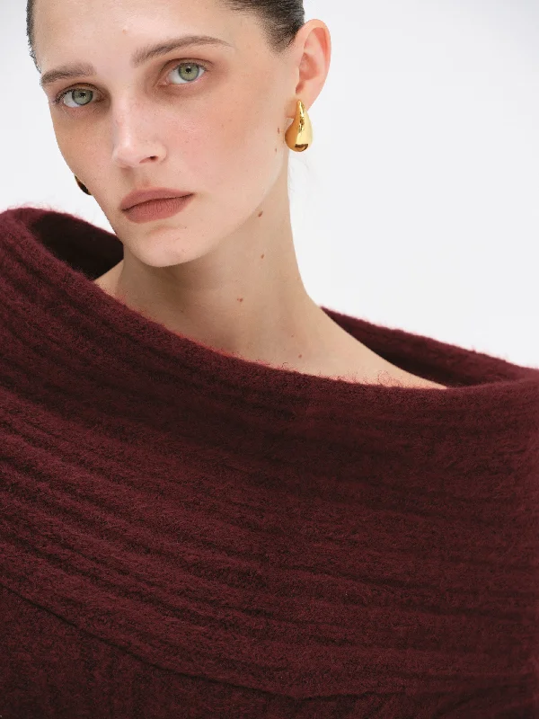 Becca Oversized High Roll Knit Pullover, Burgundy