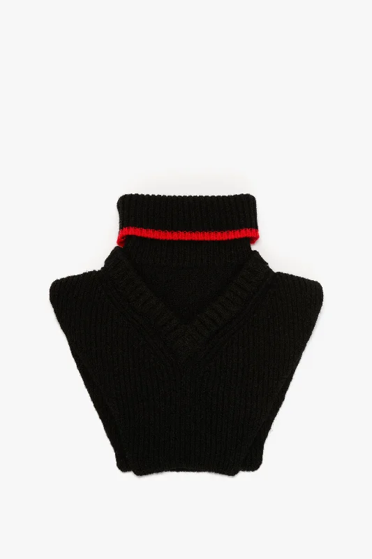 Knitted Polo Neck Bib In Black-Red