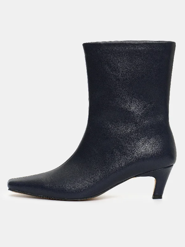 Faux Leather Ankle Boots, Navy