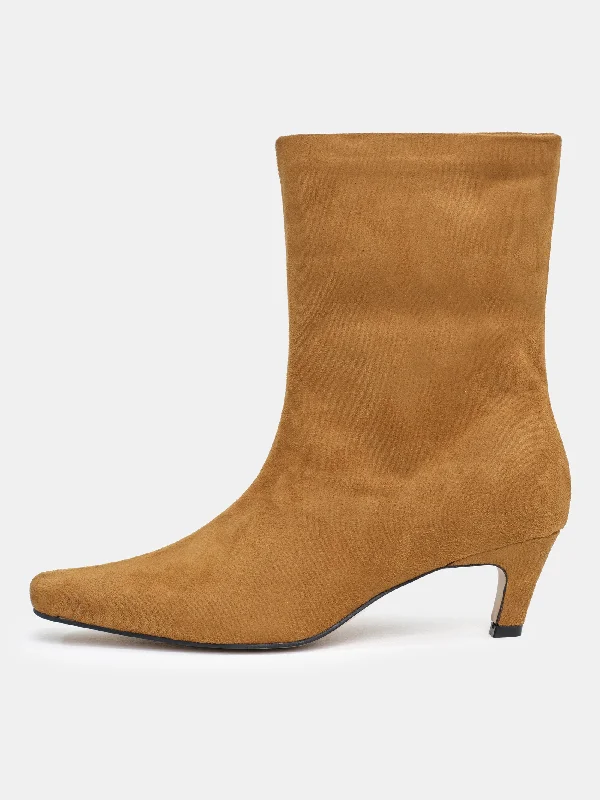 Faux Suede Ankle Boots, Tan