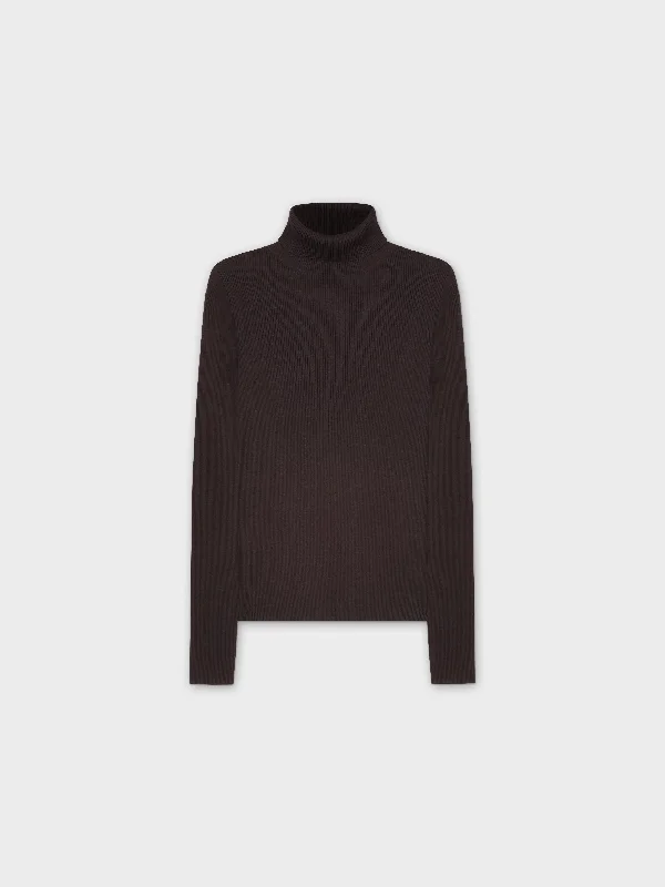 Knit Ribbed Turtleneck-Black