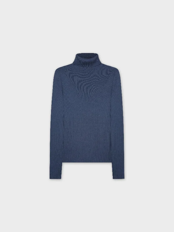 Knit Ribbed Turtleneck-Blue