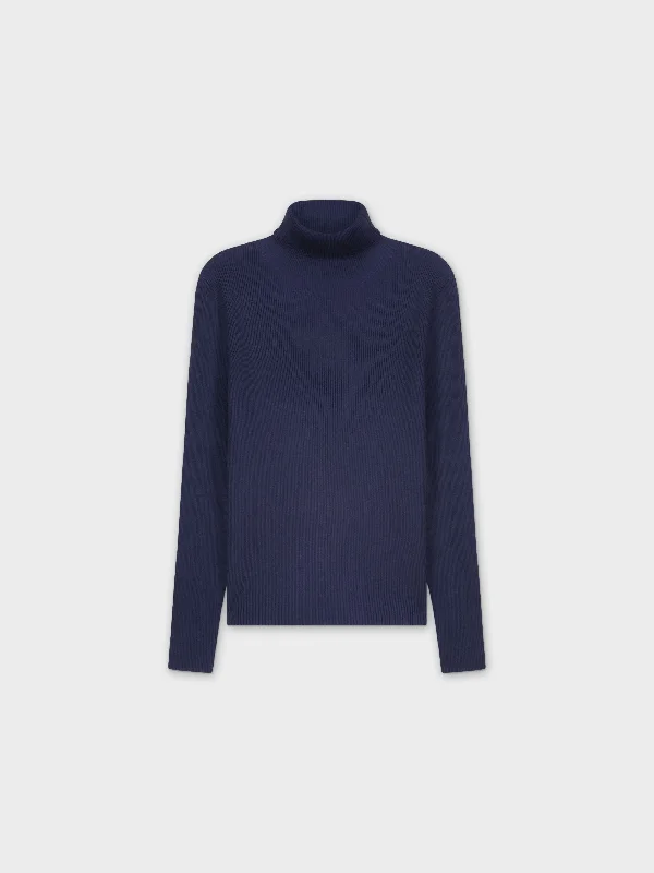 Knit Ribbed Turtleneck-Navy