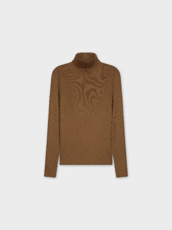 Knit Ribbed Turtleneck-Taupe