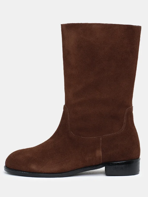 Mid-Calf Suede Boots, Pecan