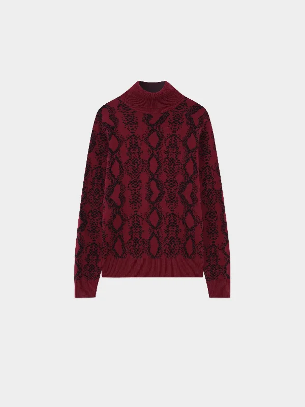 Reptile Print Sweater-Burgundy/Black