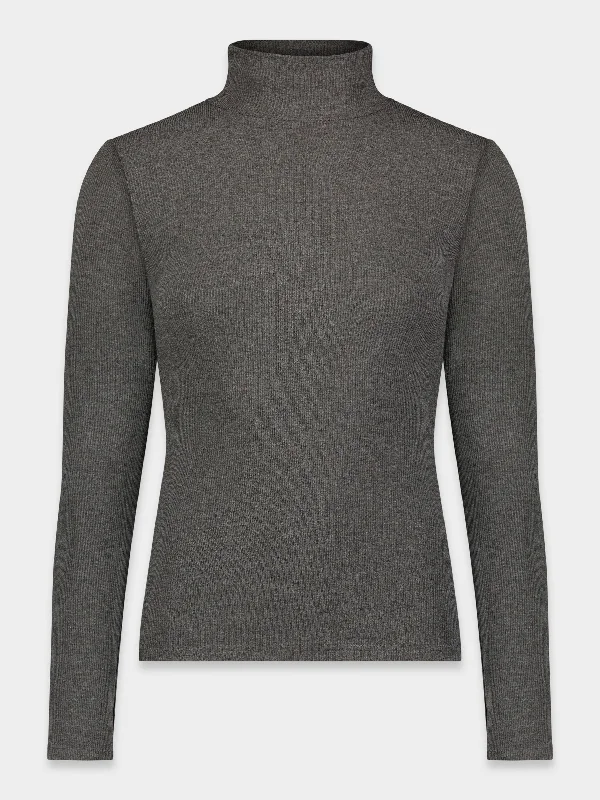 RIBBED TURTLENECK-HEATHER GREY