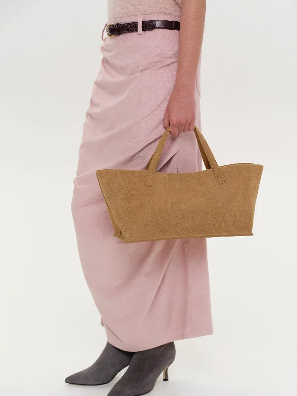 Trapeze Suede Tote, Tan